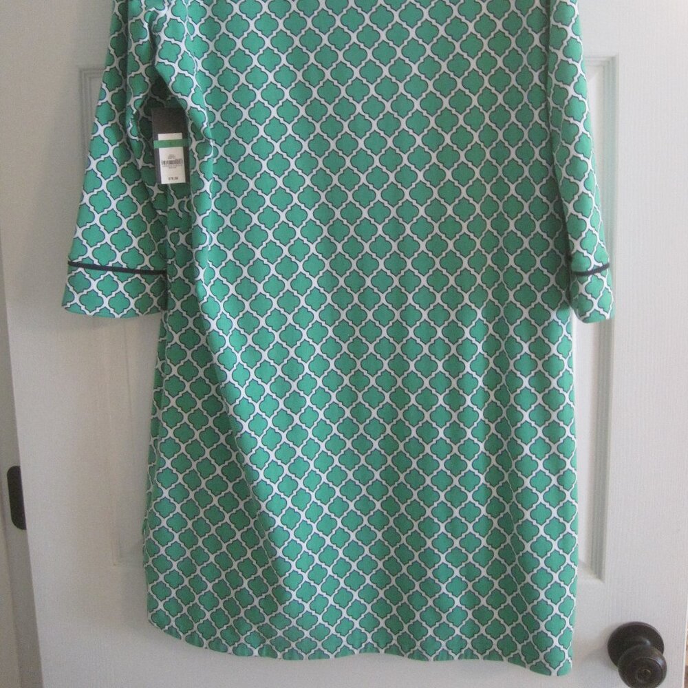 CROWN AND IVY GREEN, WHITE AND NAVY BLUE PRINT DRESS LARGE NWT $76.50 - Picture 4 of 8